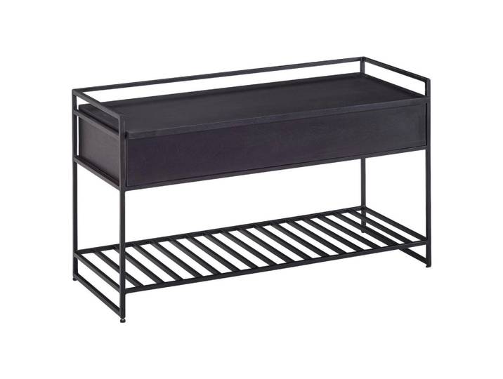 Mid.you Garderobenbank, Schwarz, Metall, Mangoholz, massiv, 90x52x38 cm, Truhe im Sitz, Garderobe, Garderobenbank