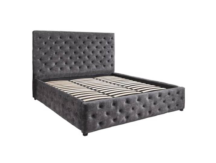 Riess Ambiente Boxbett Paris - 180x200cm - grau - Samt Stauraum Chesterfield Design Bettkasten Bett mit Rückenlehne