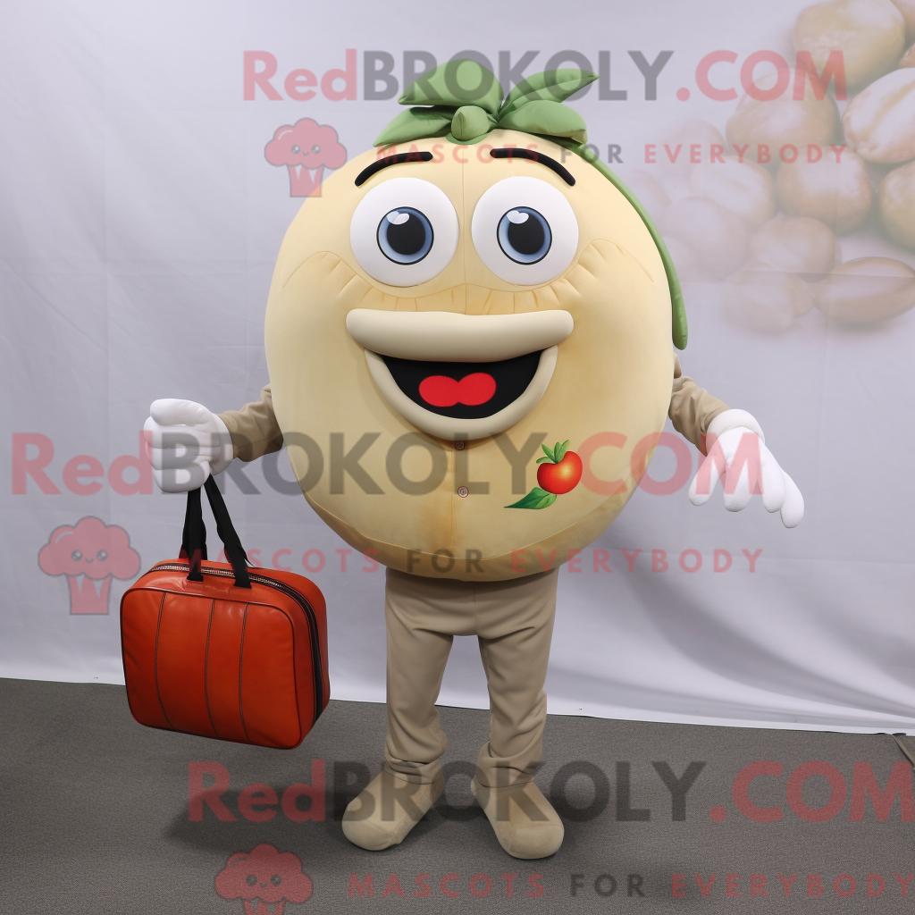 Beiges REDBROKOLY Tomaten-Maskottchen-Kostüm mit Weste und Aktentasche