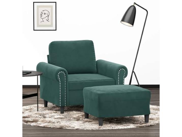 HEFZGDB Sessel mit Hocker Dunkelgrün 60 cm Samt – Robuster Relaxsessel mit gepolsterter Sitzfläche und Metallgestell für Entspannung, strapazierfähiger Velours Komfort in modernem
