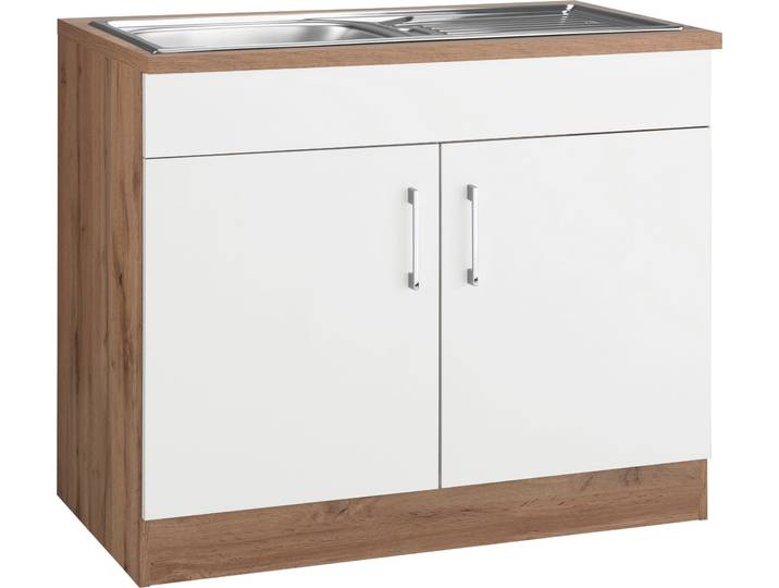 Spülenschrank, Holzwerkstoff, Weiß, 100×60 cm, mit Metallgriff, Modern, KOCHSTATION
