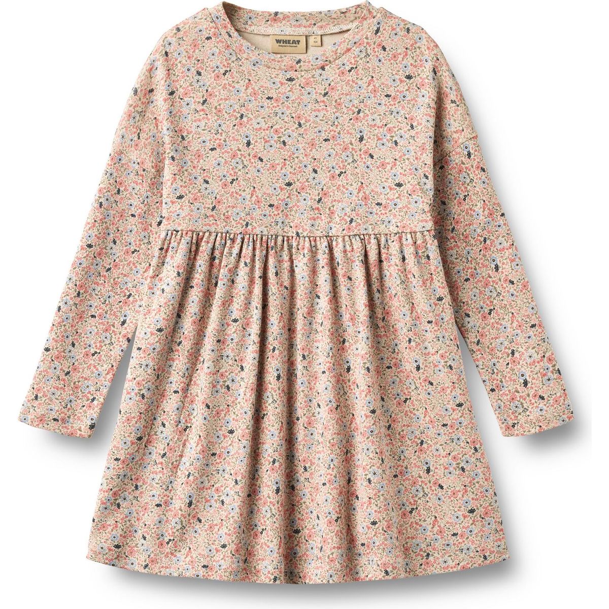 Wheat Jersey Dress Long Sleeve Emmy grey cloud flowers (9764) 152 1688-121-GOTS-9764-152/12y