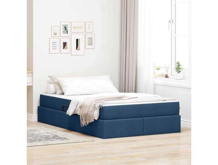 RJPLMFV Bett mit Stauraum und Matratze, blau, 120 x 200 cm, Polyester Robuster Metallrahmen, hydraulisches Heben, feste Latten, Stauraum unter dem Bett