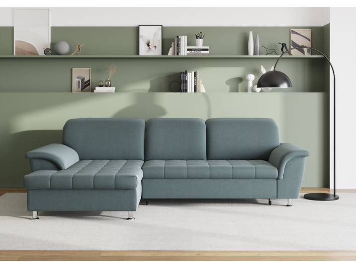 Ecksofa, 278x171 cm, Flachgewebe, Blau, Bettfunktion & Bettkasten, Modern, DOMO Collection