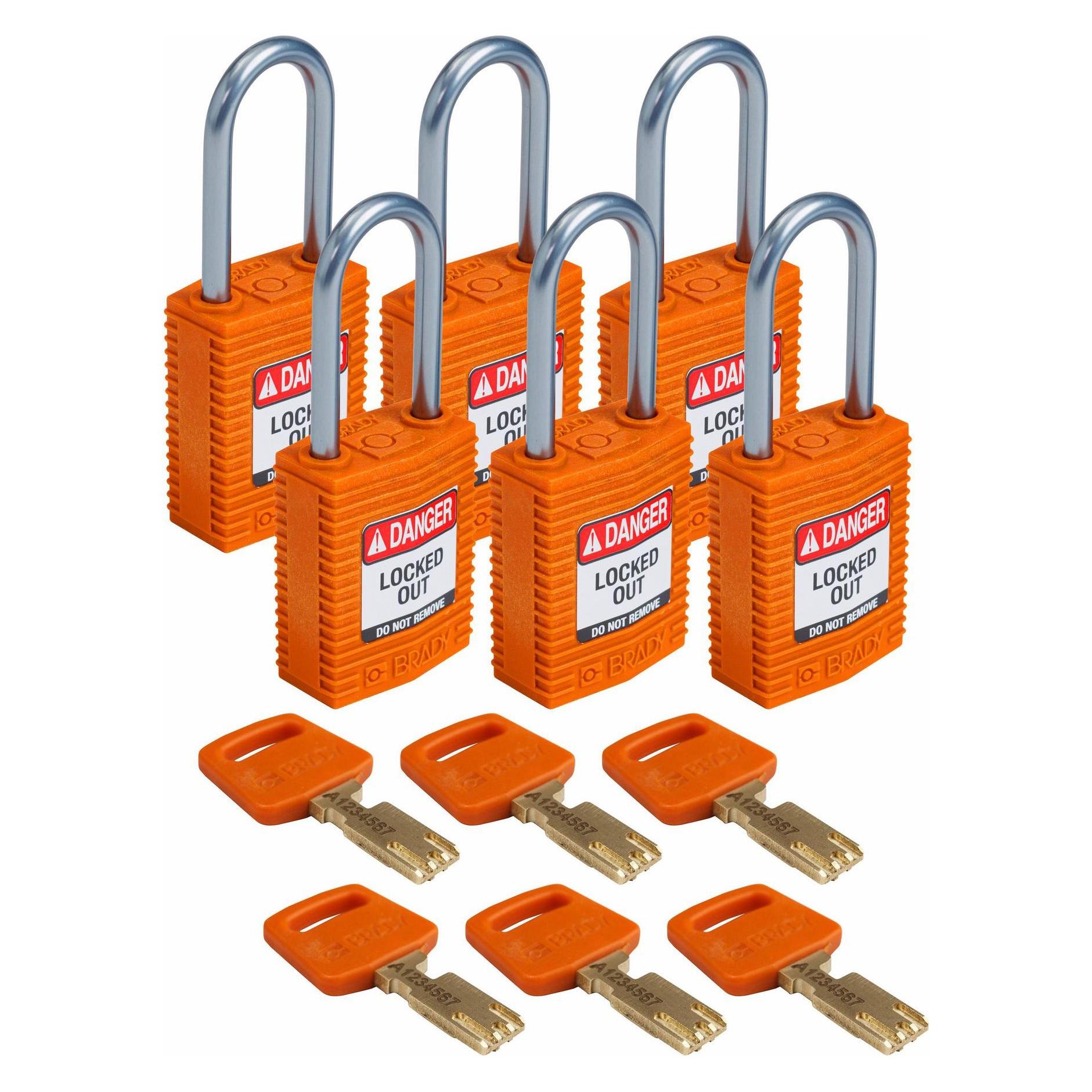 Brady SafeKey Compact Nylon-Vorhängeschlösser mit Aluminiumbügel für Lockout-Anwendungen (CPT-ORG-38AL-KD)