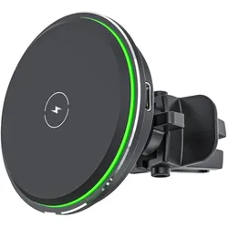 Qualo MagSafe car air vent holder with inductive charging LED MS black QMUS-KO-LD-01, Auto Adapter, Schwarz