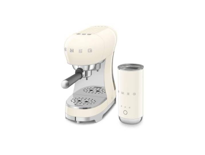 Smeg, ECF12CREU Manueller Espressomaschine und Milchaufschäumer, Creme 3 Funktonen für heißen und kalten Milchschaum, Thermoblock, großer Tassenabstellfläche und Doppeltassenfunktion, 1350 W