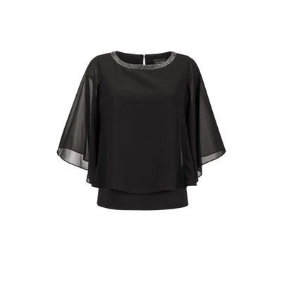Kurzarmbluse GOLDNER "Edle Chiffonbluse, U-Boot-Ausschnitt", Damen, Gr. 44, schwarz, Obermaterial: 100% Polyester PES., figurumspielend, U-Boot-Ausschnitt, Sonstiges, Blusen, Glitzersteine
