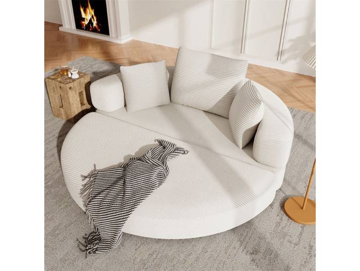 DRIPEX Canapé-lit pliant en velours côtelé modulable sans structure Canapé-lit en forme d'ovale avec 3 coussins 173x176cm Beige