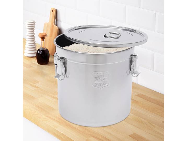 NOUVEAU Contenant hermétique en acier inoxydable de 8,7 gallons avec couvercle et pince de verrouillage, seau en métal de 28 à 60 livres, grand contenant de stockage alimentaire