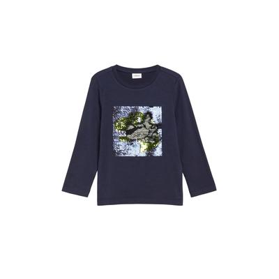 Langarmshirt S.OLIVER JUNIOR, Mädchen, Gr. 104/110, blau (dunkelblau), Jersey, Obermaterial: 100% Baumwolle, bequem normal, Rundhals, Shirts Langarmshirt, Wendepailletten, in 2 Richtungen streich- und veränderbar