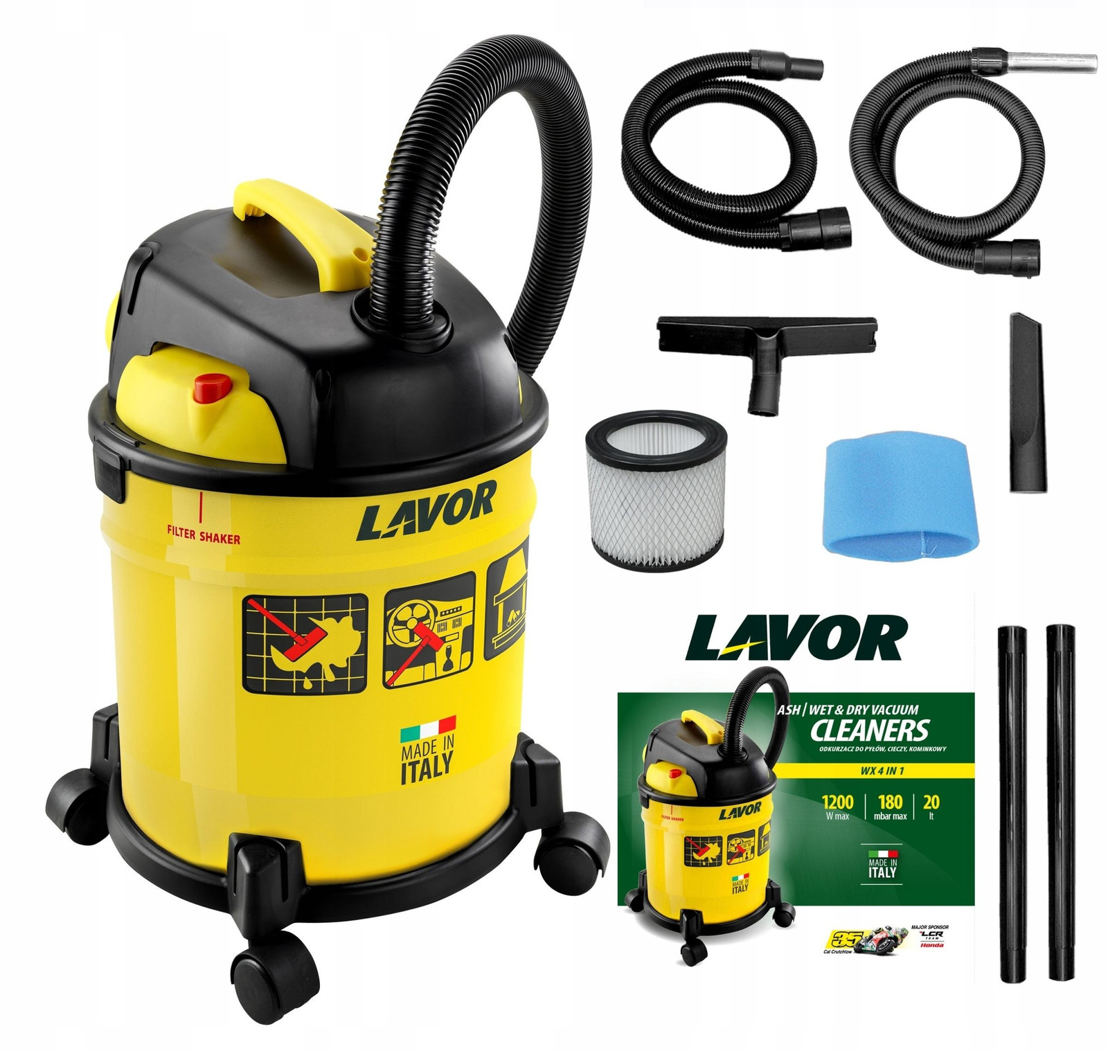 Lavor Freddy 4-in-1 Werkplaatsstofzuiger, 20 liter, Geel, Roestvrij staal