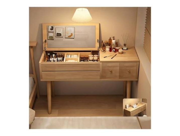 LIBANGRONG-888 Schminktisch 39,37-Zoll-Make-up-Waschtisch mit Klappspiegel und 3 Schubladen Vanity Table Set