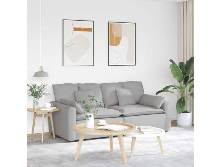 Modulares Sofa mit Kissen Wolkengrau, 2 Pack, Stoffbezug, Metallrahmen Schaumstofffüllung, Textilene-Sitzflächen, Holzarmlehnen, vielseitig kombinierbar, langlebig