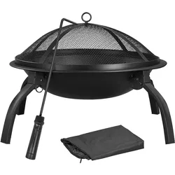 Yaheetech Feuerstelle Feuerschale mit Funkenschutz, Klappbare Feuerkorb Outdoor Fire Pits Feuerschalen für Garten oder Winter Heizung, Ø54 cm