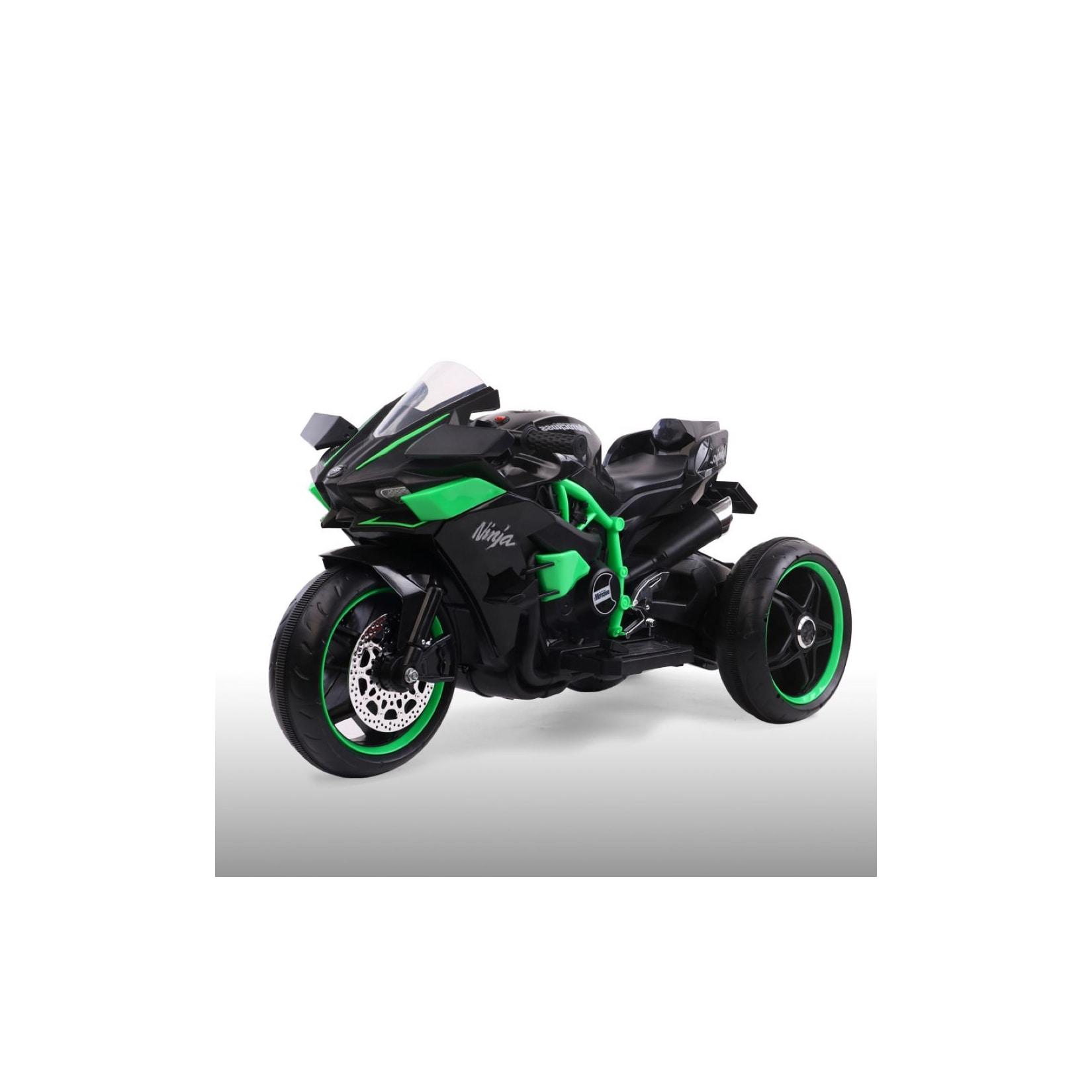 Moni Kinder Elektromotorrad Ninja, drei Kunststoffräder, LED-Beleuchtung, Mp3 schwarz