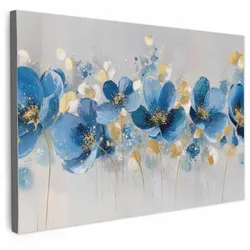 LEINWANDBILD Blumen - Blau - Abstrakt Groß 140x90 cm