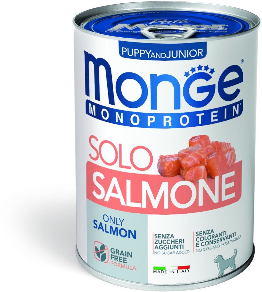 Monge Monoprotein Paté Puppy & Junior solo Salmone 400 g Alimento Umido per Cani Cuccioli