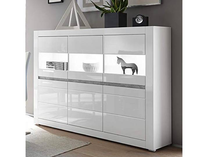 Lomadox Vitrinen-Highboard in weiß Hochglanz inkl. LED Breite: 164cm