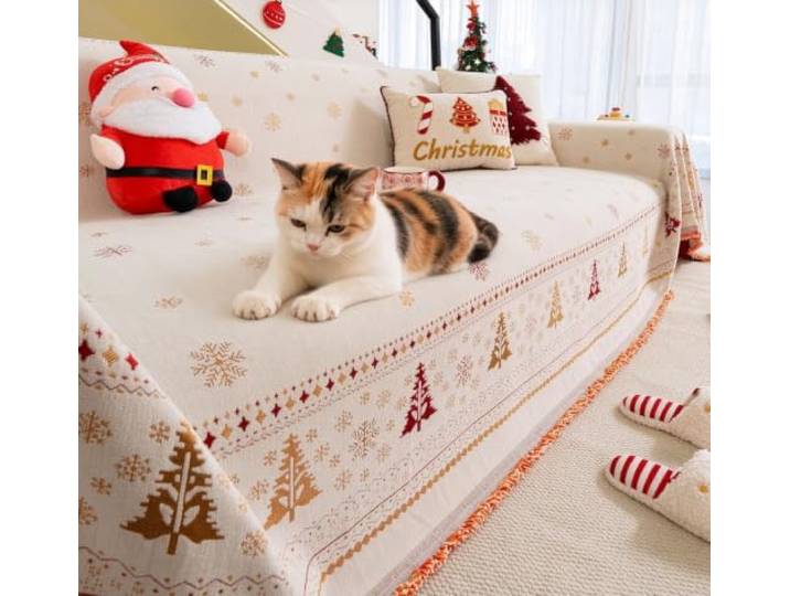 Widerstandsfähige Weihnachten Stil dicke Spur Sofa werfen (E,180x380cm) Katze kratzfester Schutz, Weihnachtsabdeckung für Weihnachtsdekoration, Geschenk, Schlafsofa, Sofa