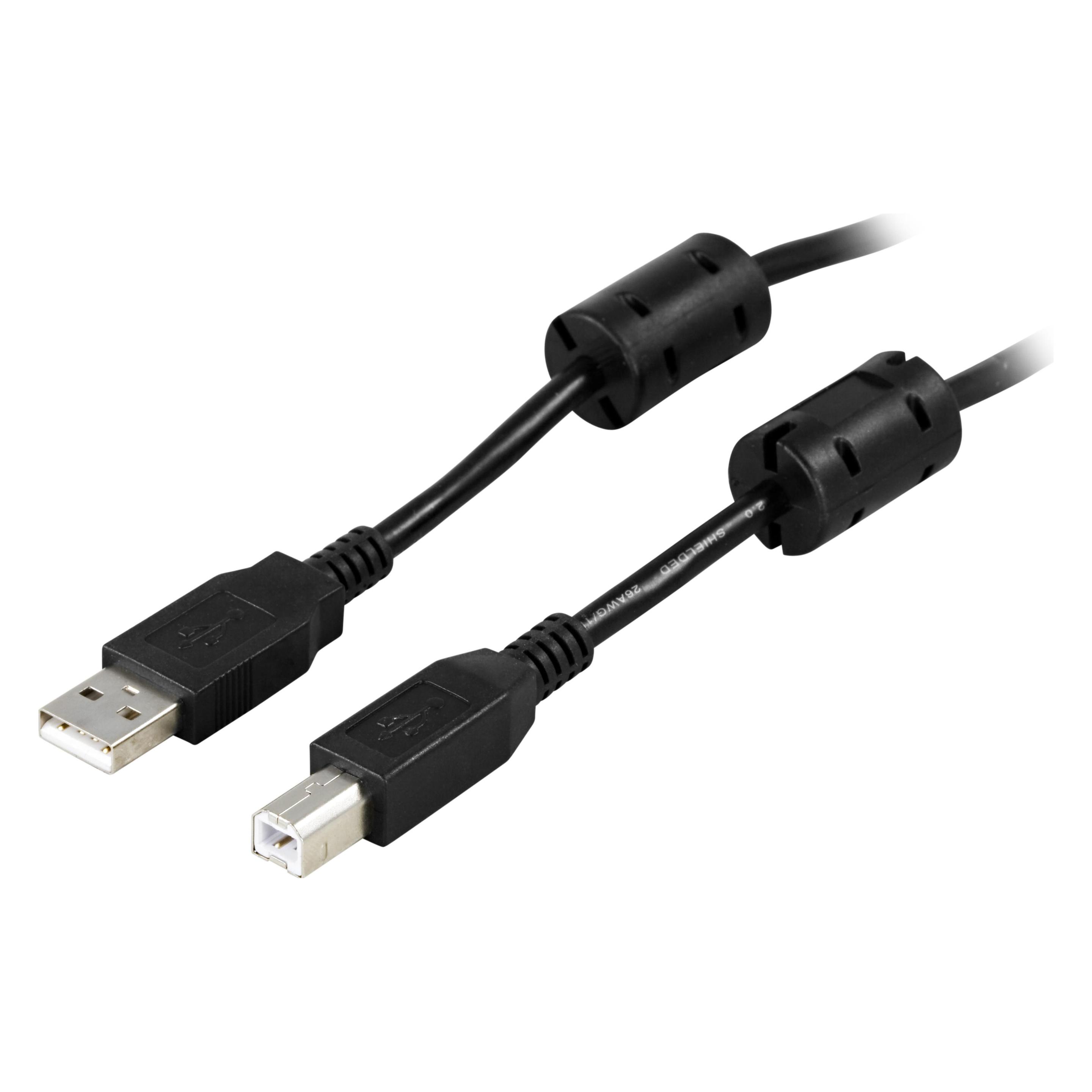 Deltaco USB 2.0 kabel Typ A hane - B 5m ferritkärnor svart (5 m, USB 2.0) (USB-250FS)