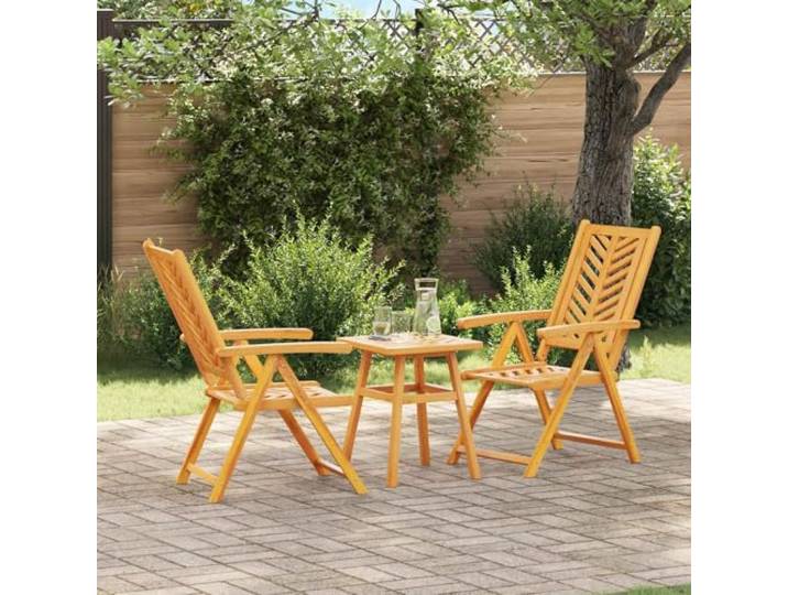 Garten Essgruppe 3 Stk. Braun Massivholz Akazie mit 2 Liegen und Tisch Massivholz Akazie, warmes Braun, 2 Relaxliegen mit Armlehnen, praktischer Beistelltisch, minimalistisches Design,