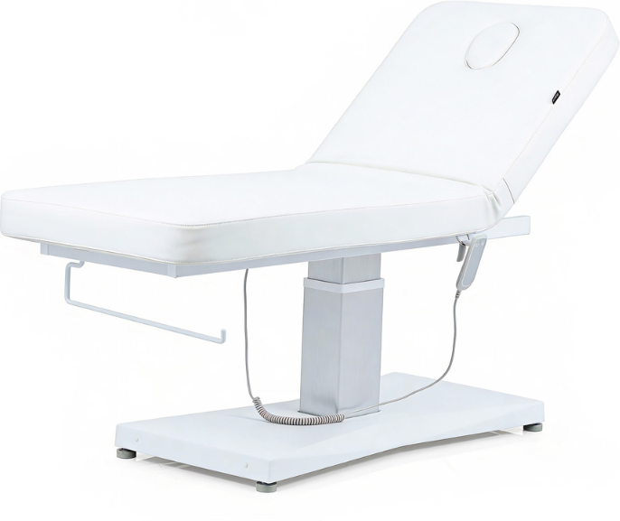 Marquesa elétrica de massagem Hern +: um motor, altura regulable, colchón de uma peça e estofado PU branco