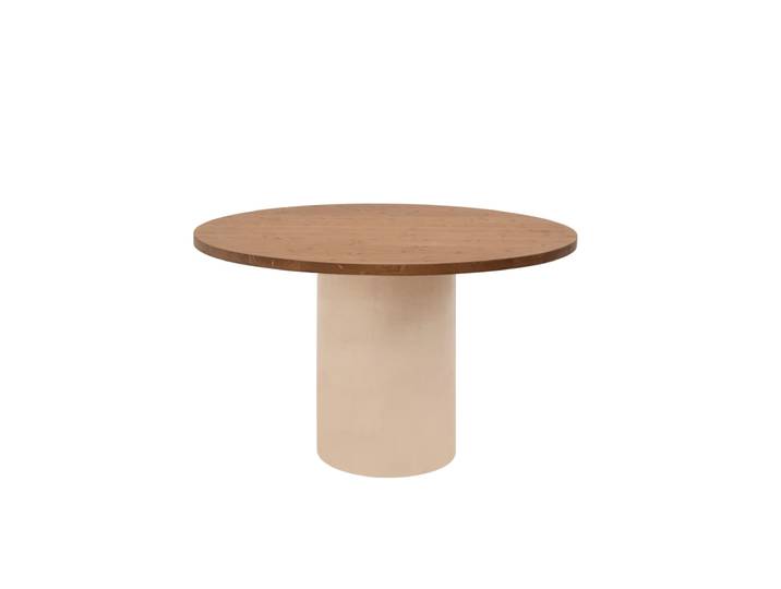 Table de salle à manger bois teinte marron pieds teinte beige 100cm