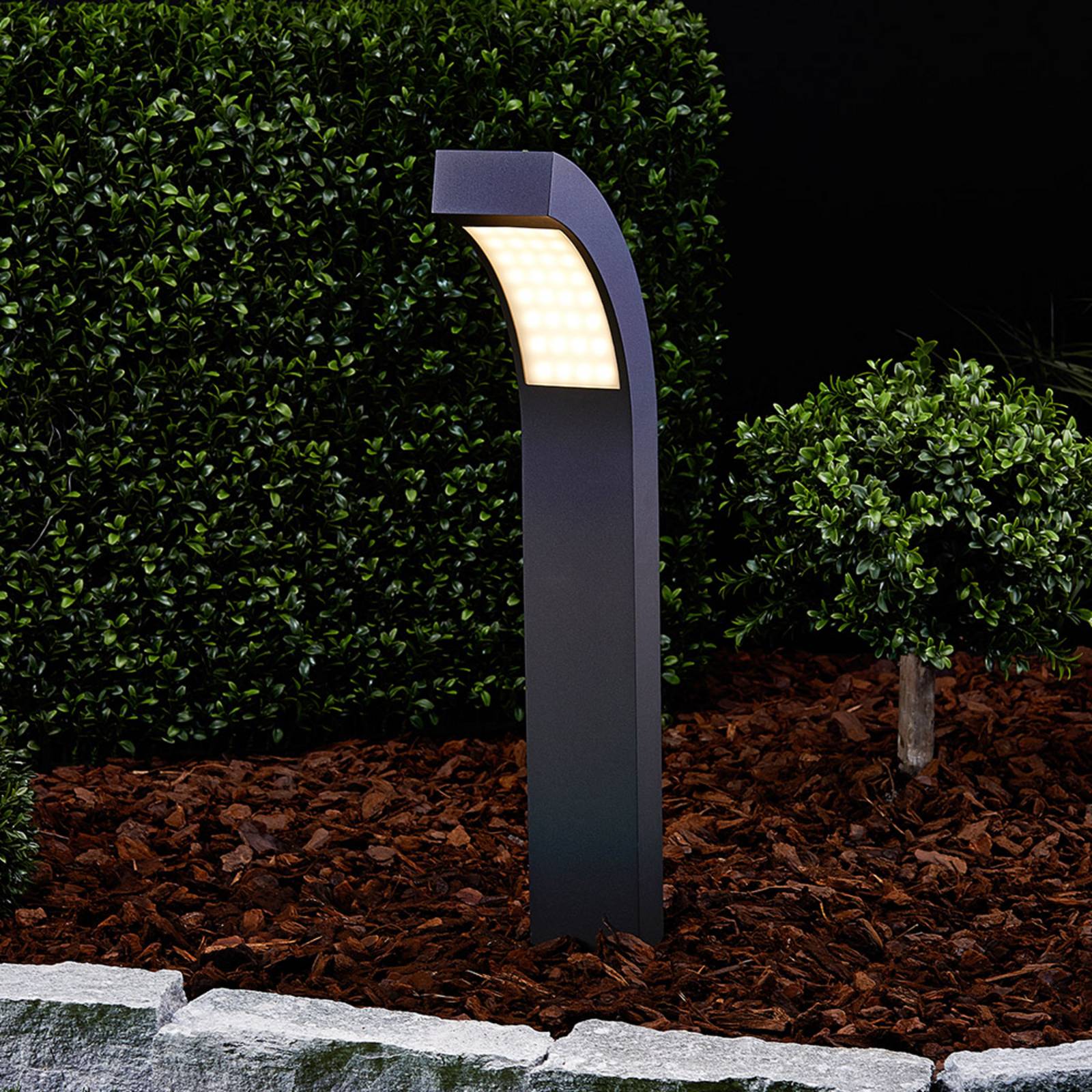 Lucande LED-Sockelleuchte Lennik, 60 cm, anthrazit, Metall LENNIK, schwarz, Aluminium, Modern, LED Außenleuchte