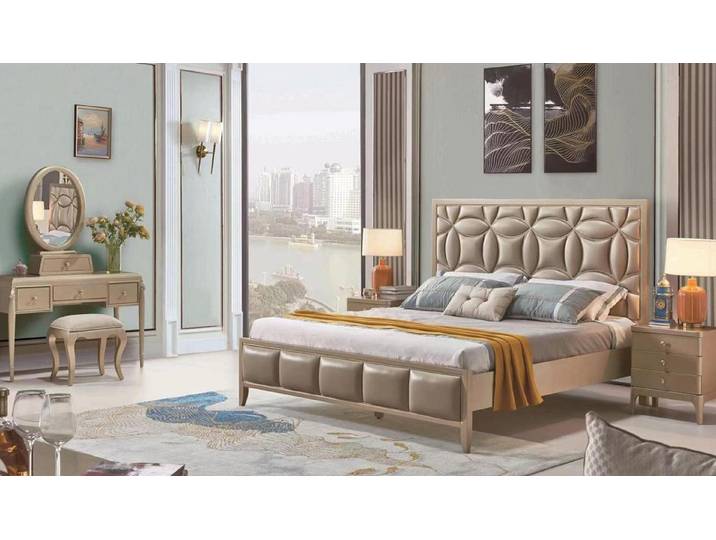 JVmoebel Polsterbett Beige Kunstleder Doppelbett mit sanfter Polsterung und Holzfüßen, Made in Europa