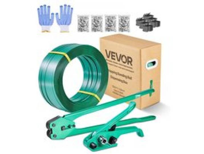 VEVOR 6 tlg Umreifungsset mit Umreifungsband, manuelle Umreifungsgerät mit 457 m PET Band, 450 Metallklammern, 150 Kantenschutzern, pefekte Werkstattausstattung für Verpackung, Transport und Lager