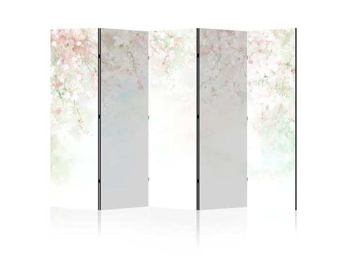 LUMASOUL Paravent Raumteiler Innen beidseitig Bedruckt 225x172 cm Blumen 5 teilig beide Seiten mit Motiv bedruckte Rückseite faltbar freistehend dekorativ Kirschblüten Aquarell Sakura Blumenmotiv