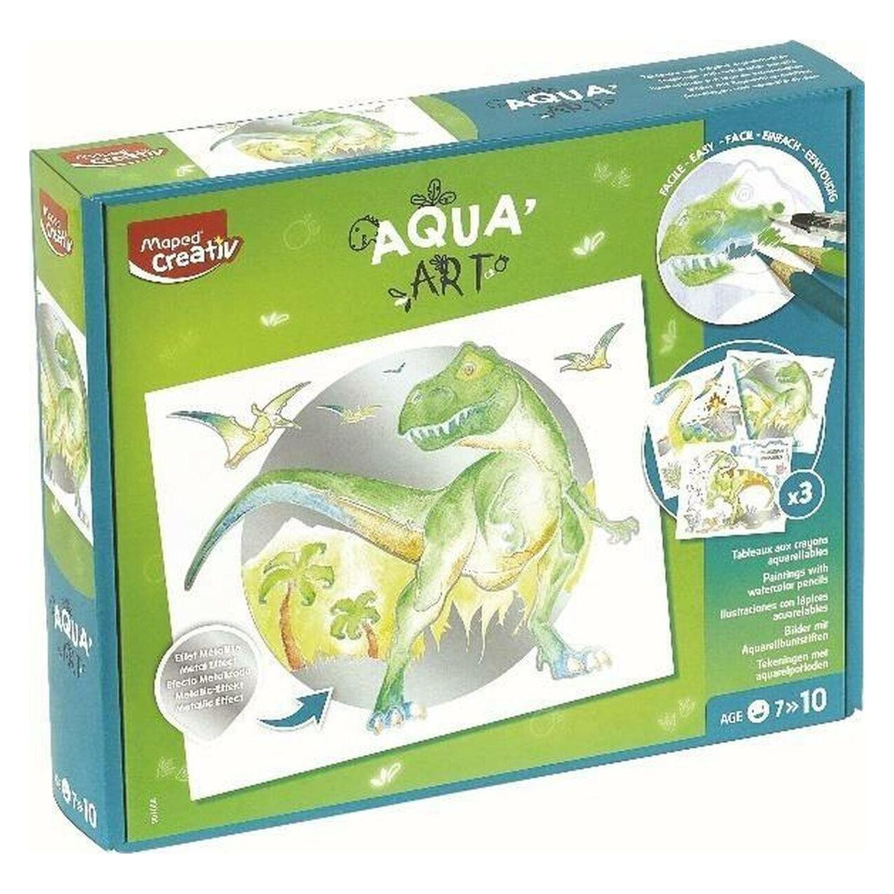Maped Creativ Aquarell-Set AQUA ART "DINOSAURIER" für Aquarellmalerei auf Zeichenvorlagen mit Metallic-Eff (907058)