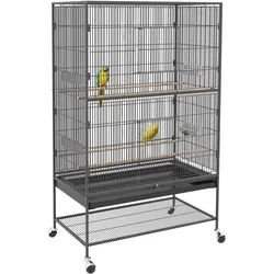 Vogelkäfig Vogelbauer mit Sitzstangen, Vogelhaus mit Ablage Rollen Stahl