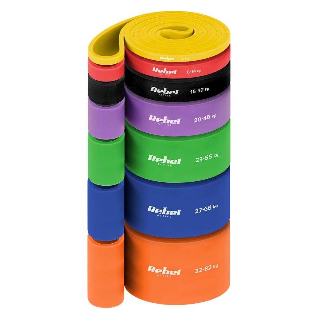 Rebel Zestaw gum do ćwiczeń TPE - Power Band PT-S7, 4-82 kg, 7 gum TPE (RBA-3001-S7)
