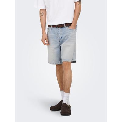 Jeansshorts ONLY & SONS "ONSEDGE PER LBB 9382 DOT DNM SHORTS NOOS", Herren, Gr. M, N-Gr, blau (light blau denim), Denim/Jeans, Obermaterial: 99% Baumwolle, 1% Elasthan, Abriebeffekte, straight fit kniefrei, Jeans Jeansshorts, Baumwollmischung,...