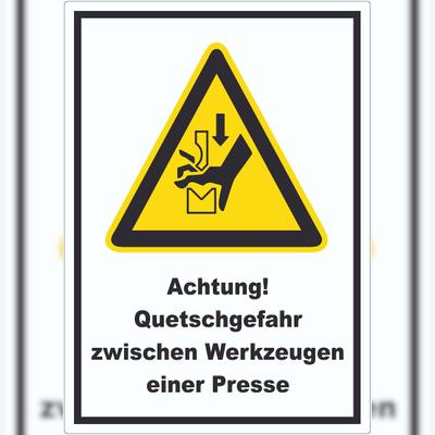 HB-Druck Achtung Quetschgefahr zwischen Werkzeugen einer Presse Aufkleber A6 (105x148mm)
