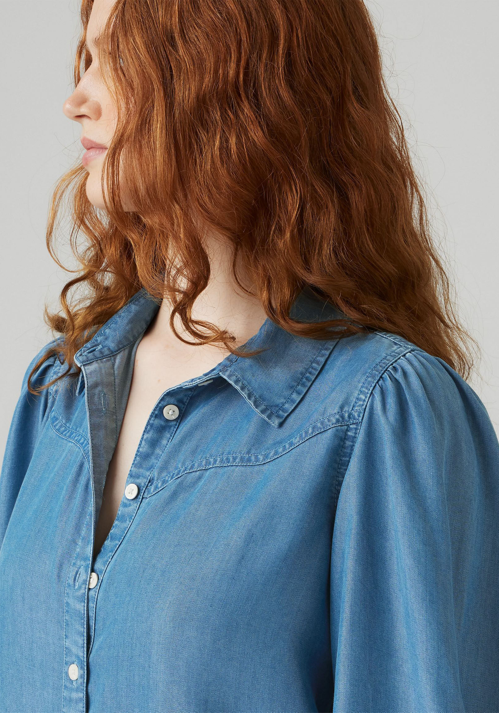Langarmbluse LEVI'S, Damen, Gr. M (38), beige (bright mid stone), Web, Obermaterial: 60% Lyocell, 40% Baumwolle, weit taillenbedeckt, Puffärmel, Blusen Langarmbluse, Mit Puffärmel