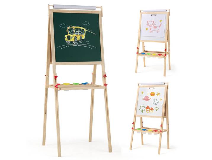 Costway Kinderstaffelei Natur, Naturfarben, 55x115x43 cm, Dekoration, Malbedarf & Bastelbedarf