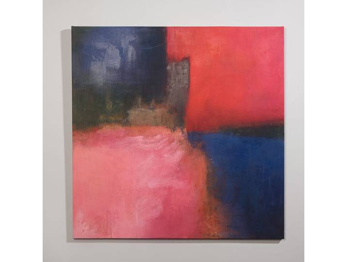 Bedruckte und bemalte Leinwand in Rot, Blau und Grün, 90 x 90 cm