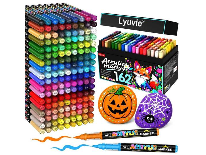 Marker-Set 162 Farben Acryl-Marker wasserfest, Mehrfarbig, Kunststoff, 13x15x26 cm, Dekoration, Malbedarf & Bastelbedarf