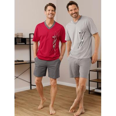 Shorty WÄSCHEPUR, Herren, Gr. 48/50, rot (rot, grau), 100% Baumwolle, Homewear-Sets Shorty