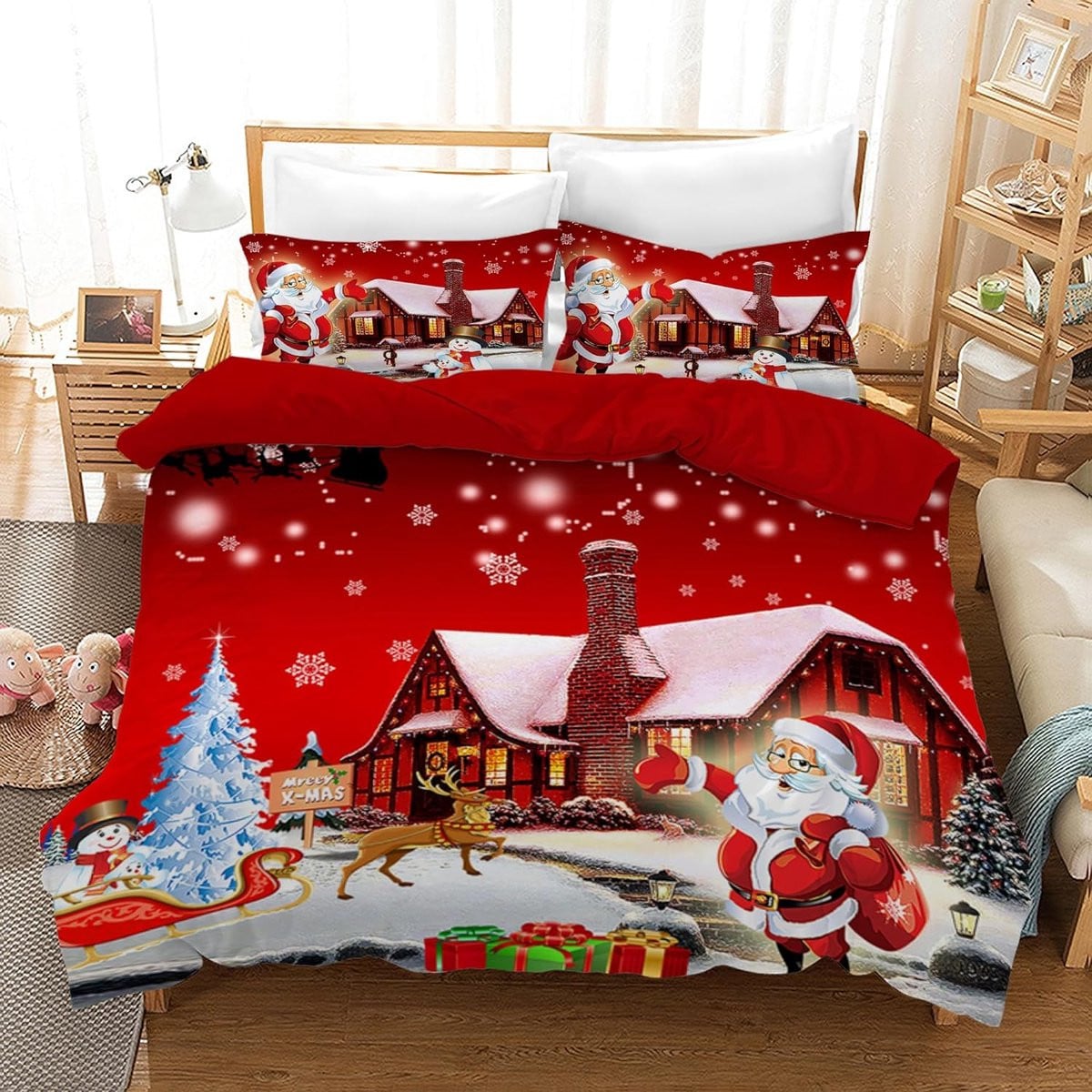 Geel Kerst Dekbedovertrek Set van Zachte Microvezel - 200x200 cm