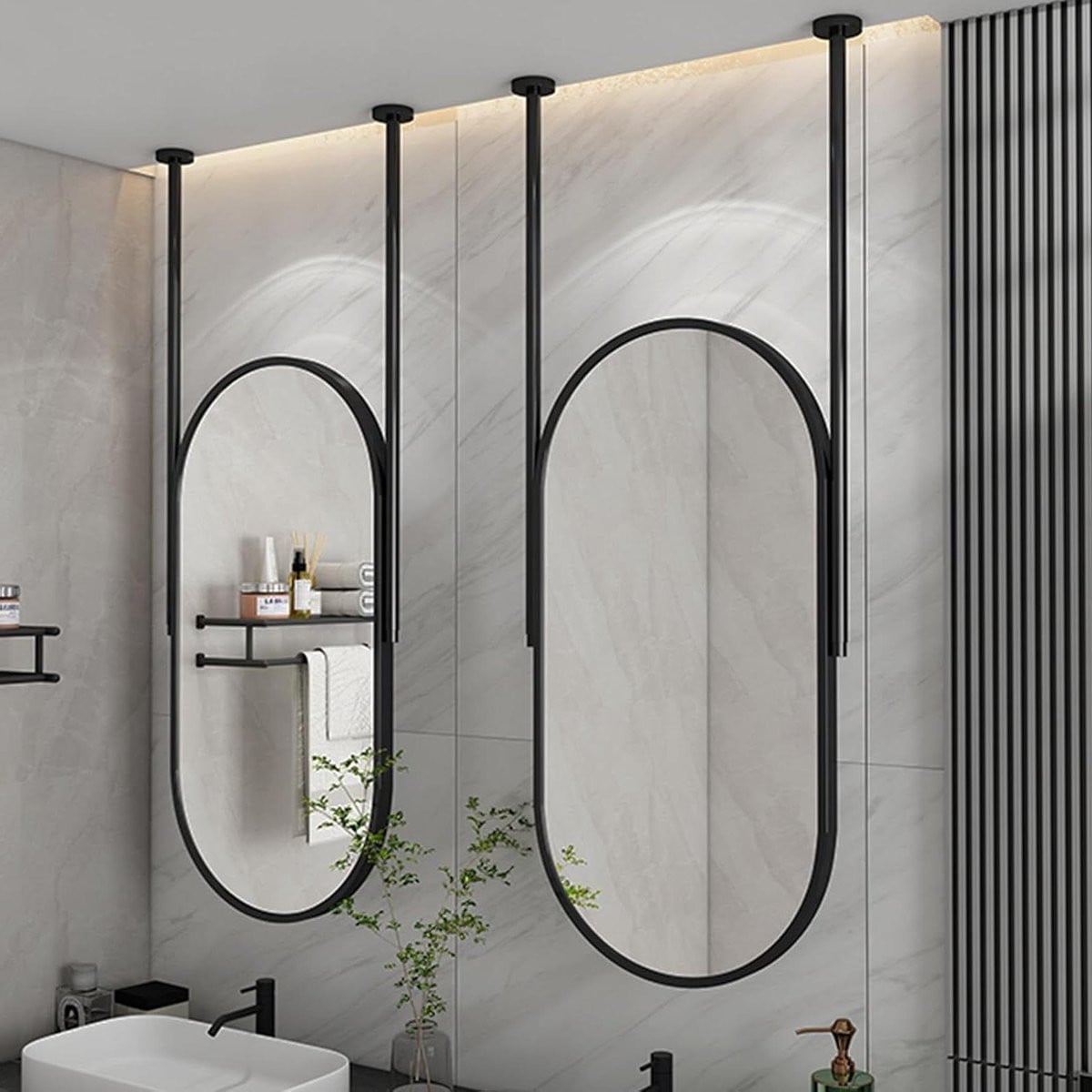 Ovale Hangspiegel voor Entree Decoratie met Explosiebestendig Glas, Zwart, 40 x 60 cm