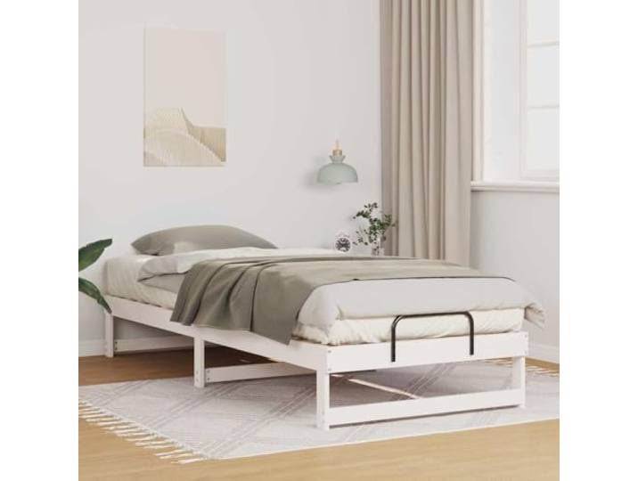 RJPLMFV Bettgestell, weiß, 90 x 220 cm, massives Kiefernholz Lattenrost inklusive, Plattform-Design, langlebig, natürliche Oberfläche
