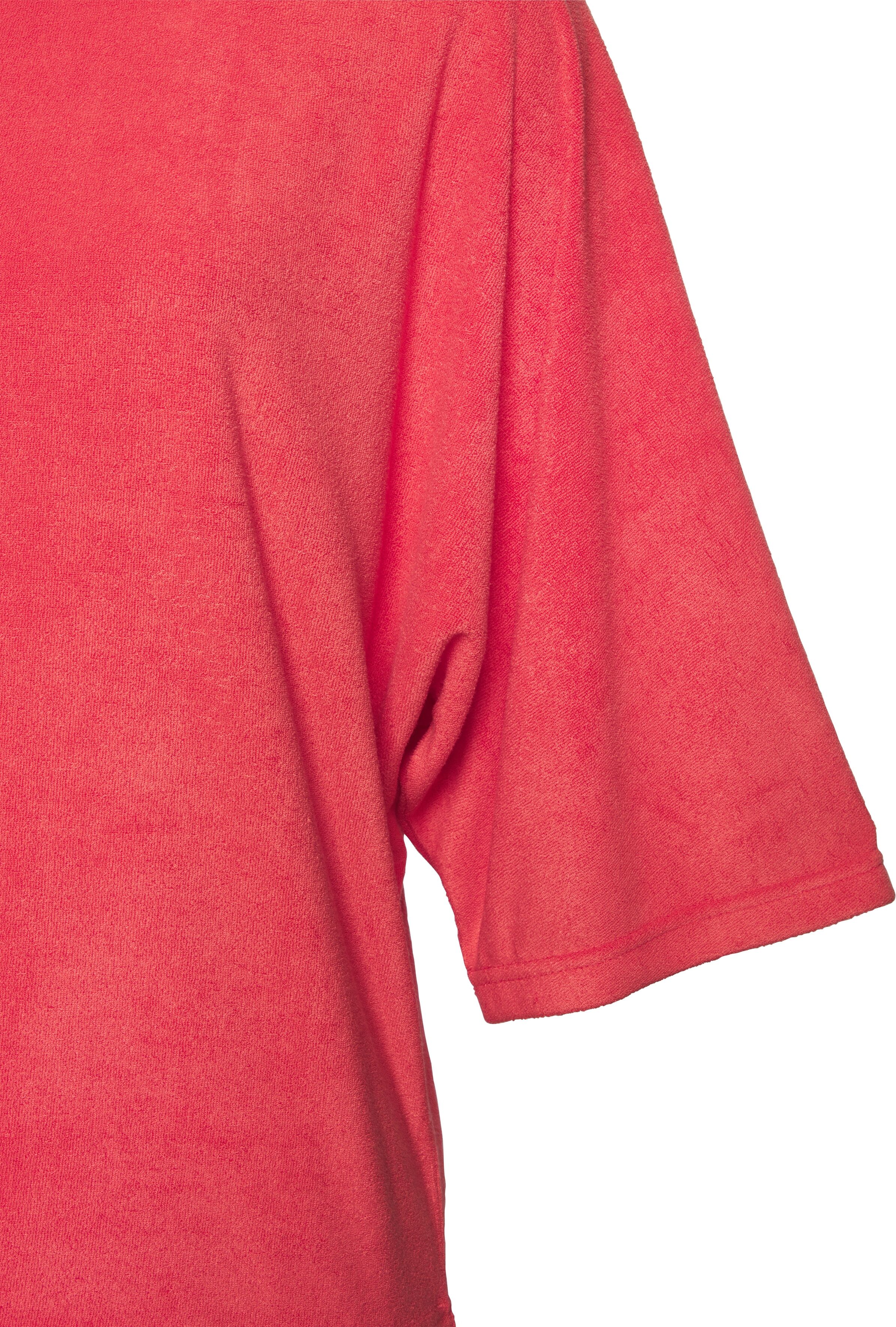 T-Shirt H.I.S, Damen, Gr. 44/46, orangerot, Frottee, Obermaterial: 75% Polyester, 25% Viskose, unifarben, lässig geschnitten, Rundhals, Shirts T-Shirt, softe Qualität orangerot 44/46