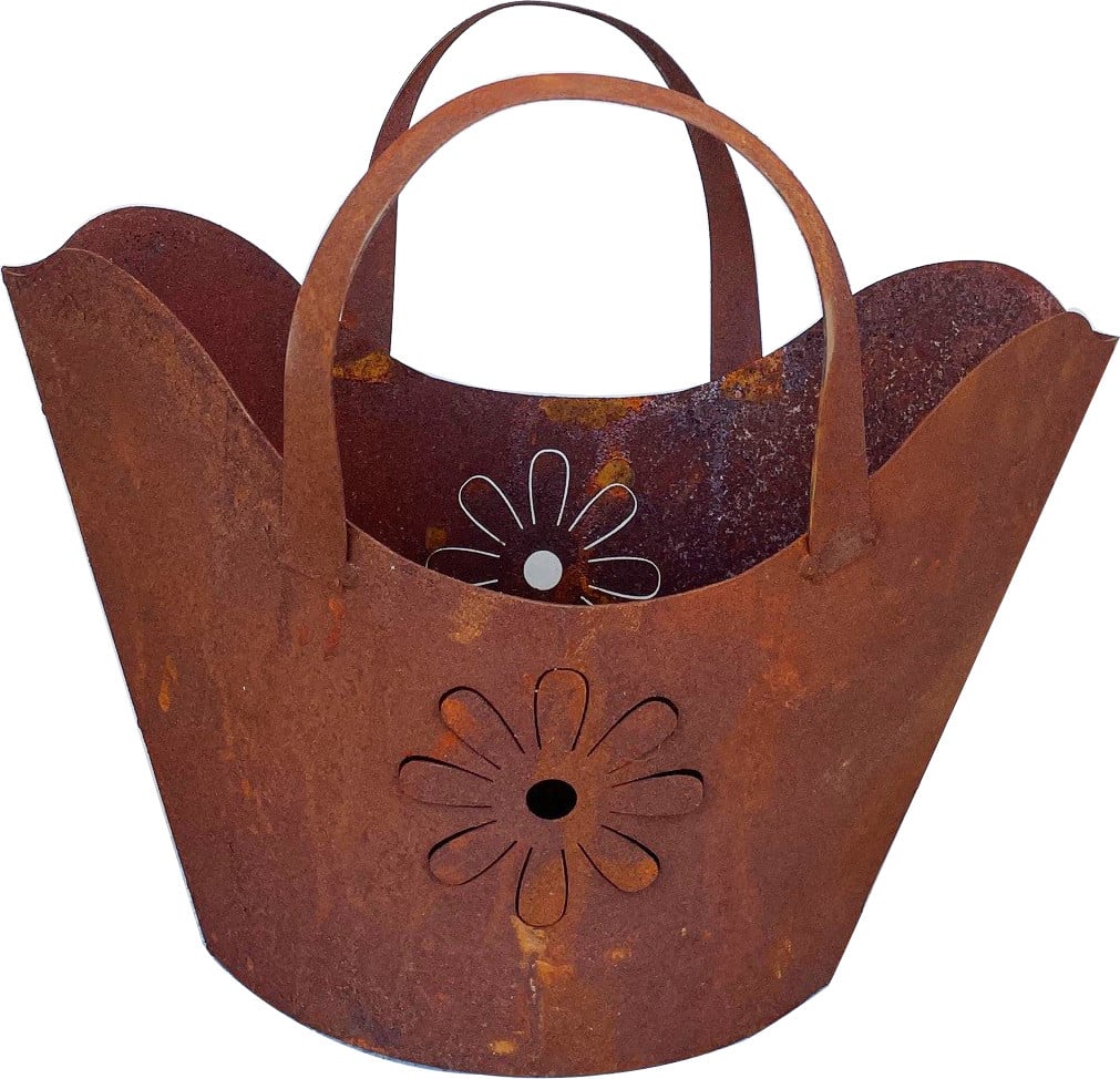 Steinfigurenwelt Gießen Edelrost Grote handtas met bloemenmotief, B: 42 cm, H: 38 cm