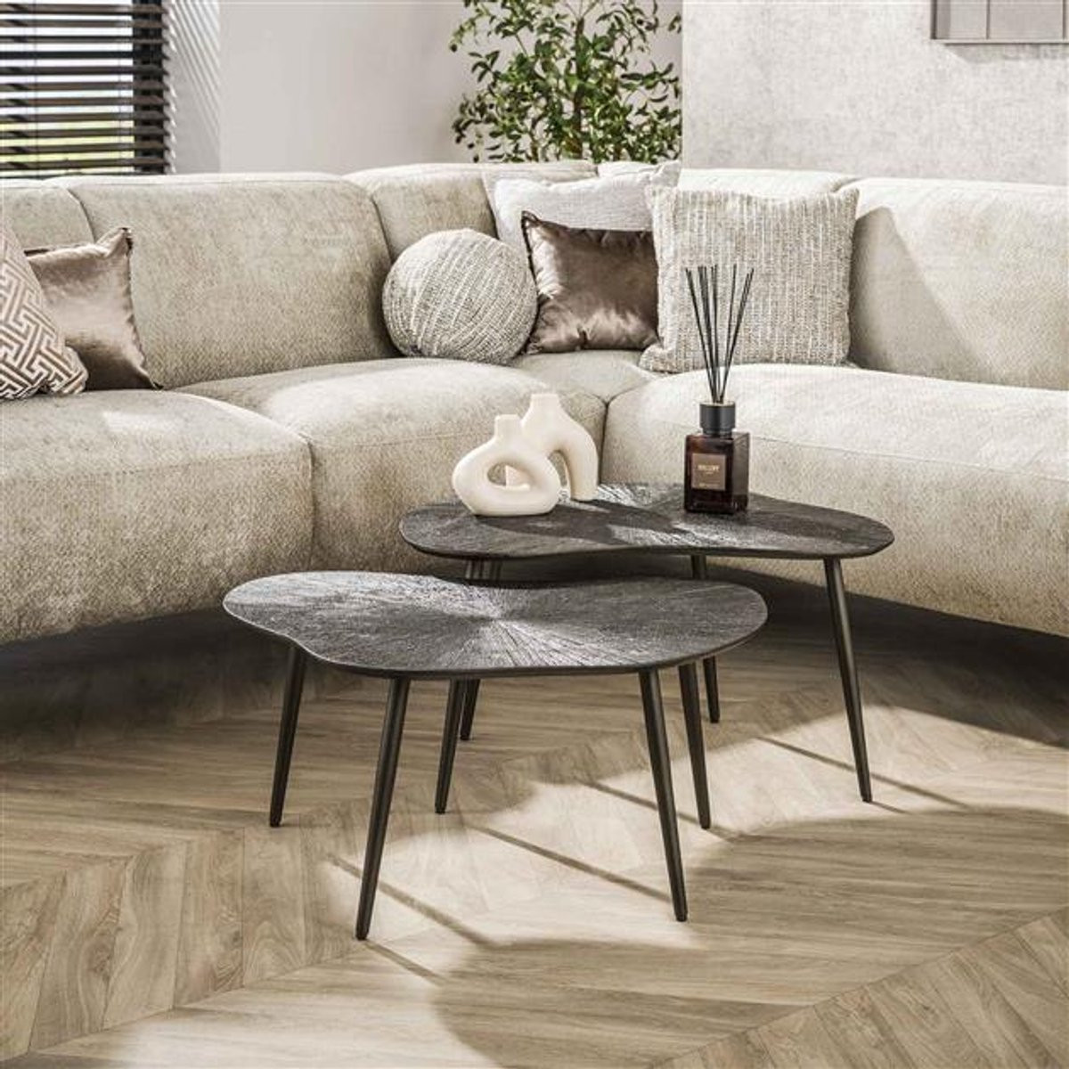 Hoyz Collection Salontafel Brown Ray Metal Leaf - Brons Donkerbruin - Set van 2