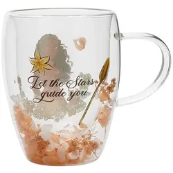 Widdop, Tasse, Dekorativer Glasbecher Disney Princess Moana Vaiana mit Blumenmuster (300 ml)