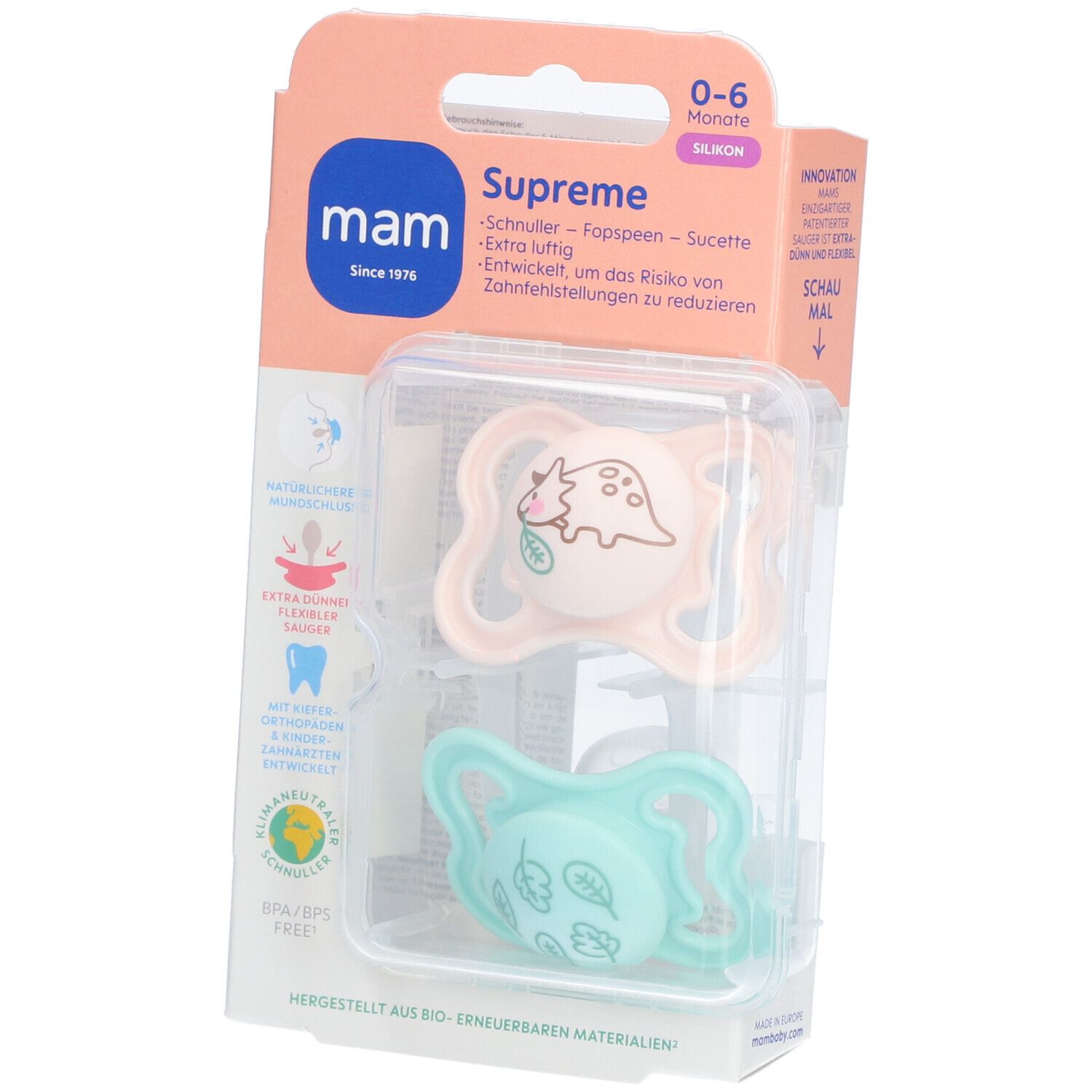MAM Supreme Fopspeen Silicone Unisex 0-6 2 St Schnuller